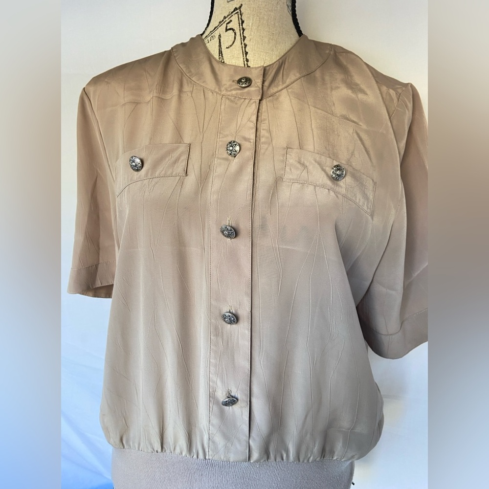 Elegant Beige Button-Up Blouse
